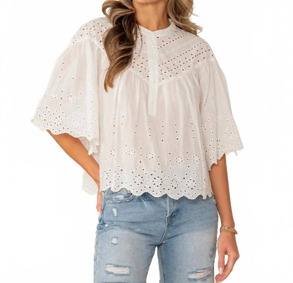 NEW LIKE LOVE scalloped eyelet embroidered top in white